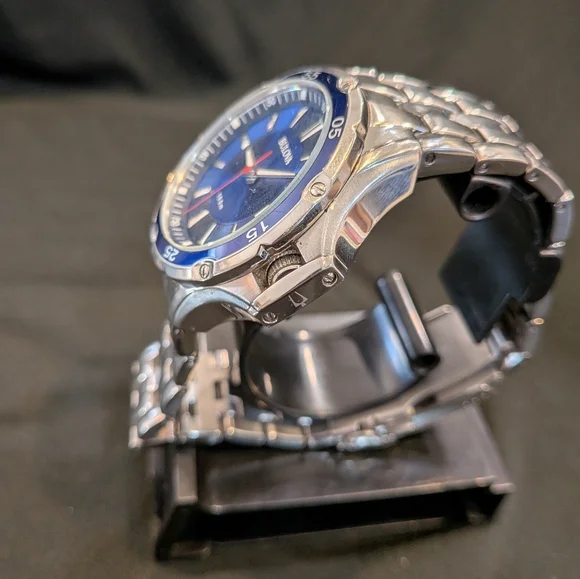 Bulova Men's Quartz Stainless Steel Blue Dial Calendar Watch 43MM 98B297